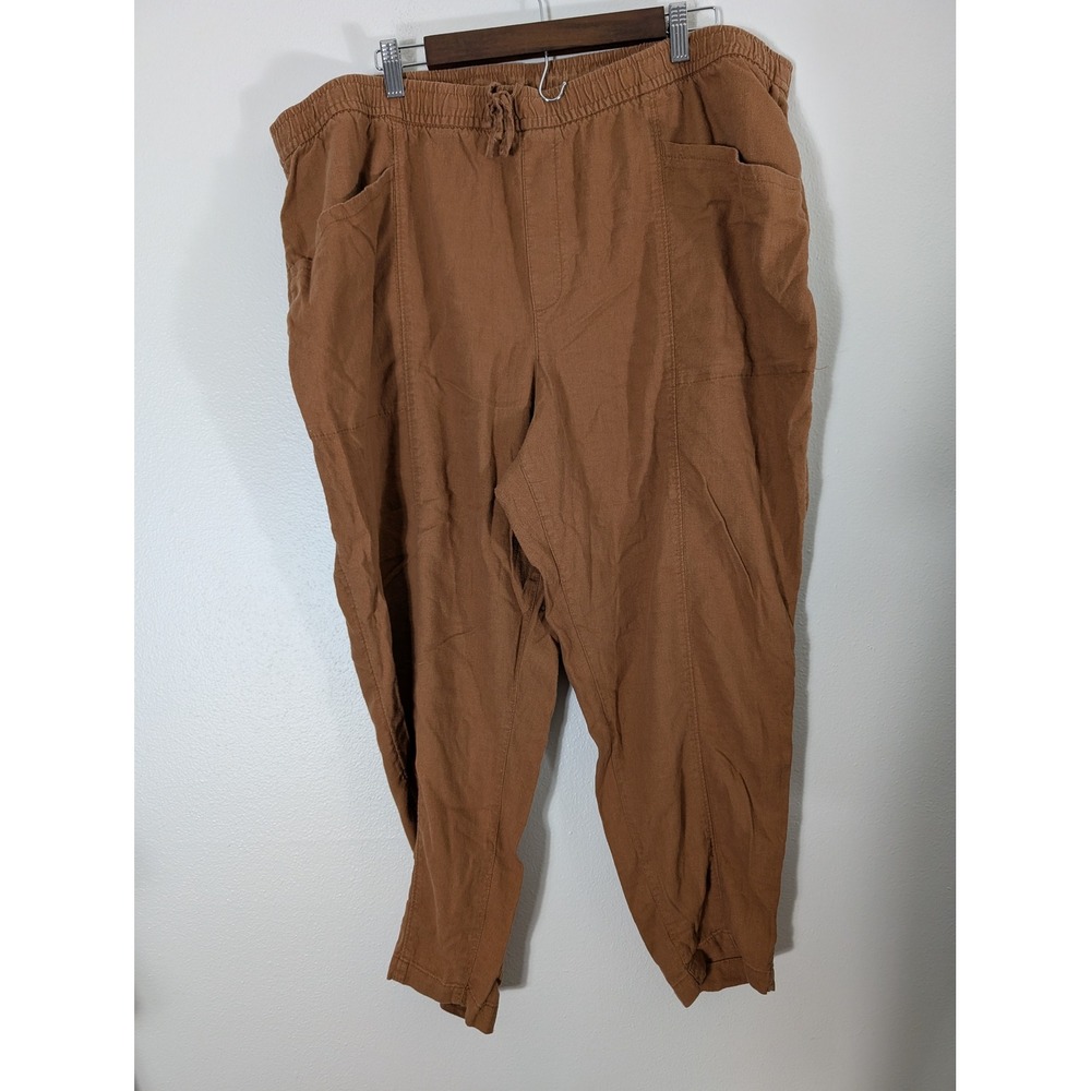 Old Navy Womens 2XL Brown Linen Blend Elastic Waist Tapered Breathable Pants